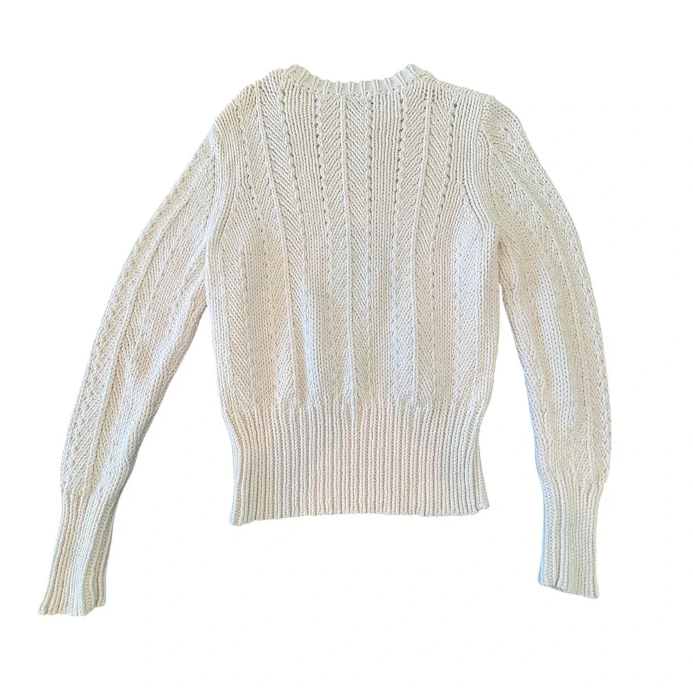 Ann Taylor Womens XL Cream Chunky Cable Knit Sweater Cotton Blend Crewneck Ivory